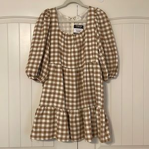 NWT By the River Awaited Perfection Dress Brown and White Gingham Size Large